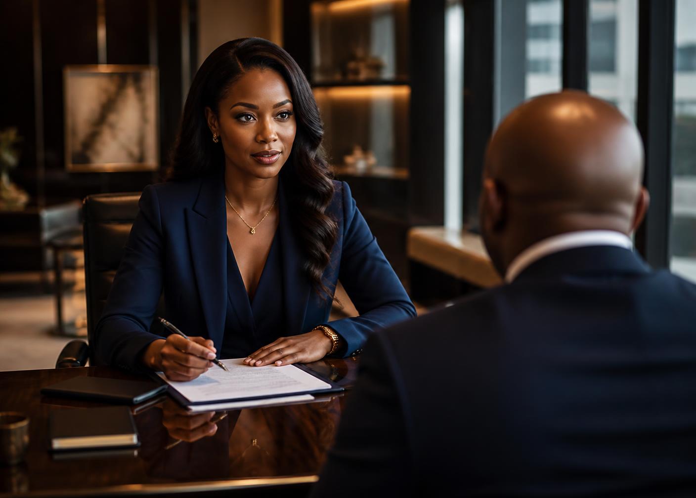 Tax advisor meeting with a client in a private office